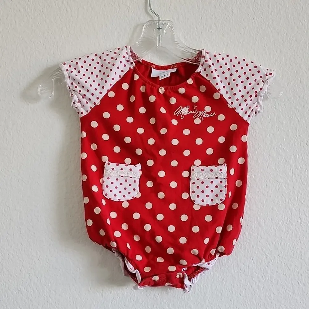 DISNEY Minnie Mouse One Piece Walt Disney World Polka Dot Size 24M Red